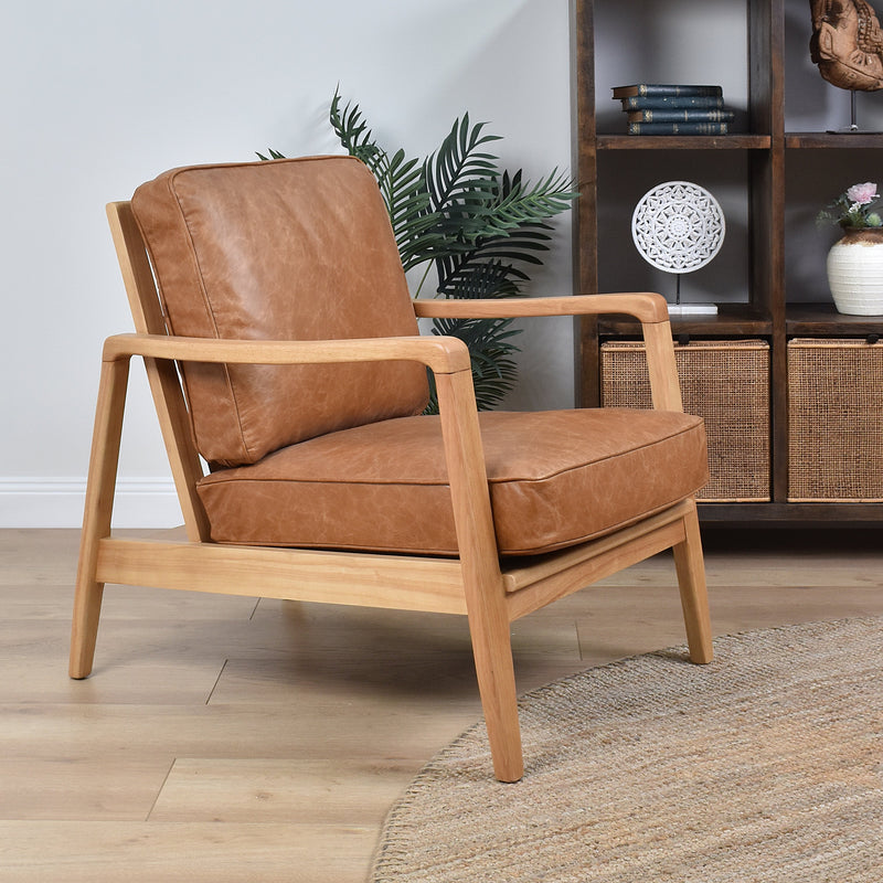Spanne Brown Leather Accent Chair-Dovetailed &amp; Doublestitched