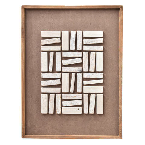 Stacked Timber Wall Art 62 x 82 - White on Brown