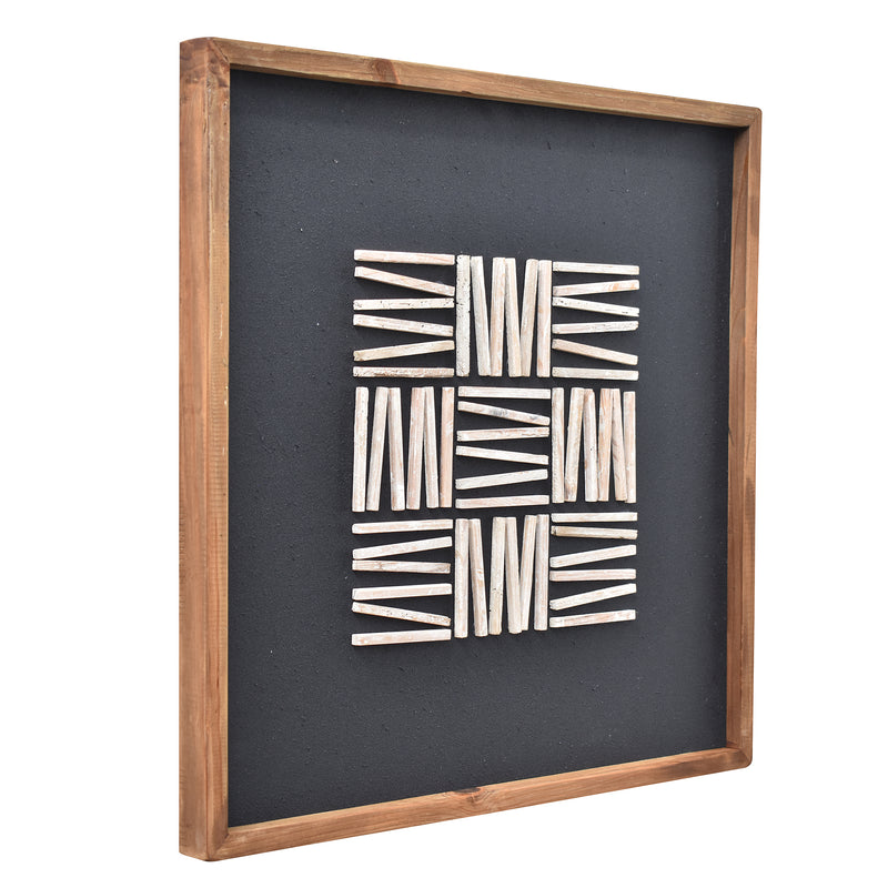 Stacked Timber Wall Art 62x62 - White on Black-Dovetailed &amp; Doublestitched