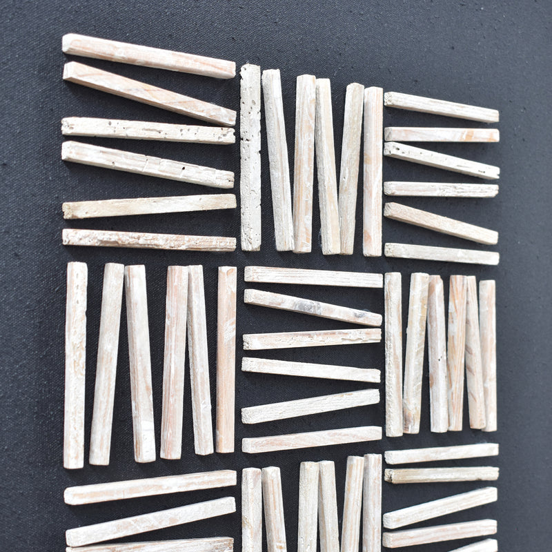 Stacked Timber Wall Art 62x62 - White on Black-Dovetailed &amp; Doublestitched