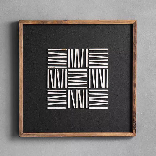 Stacked Timber Wall Art 62x62 - White on Black-Dovetailed &amp; Doublestitched