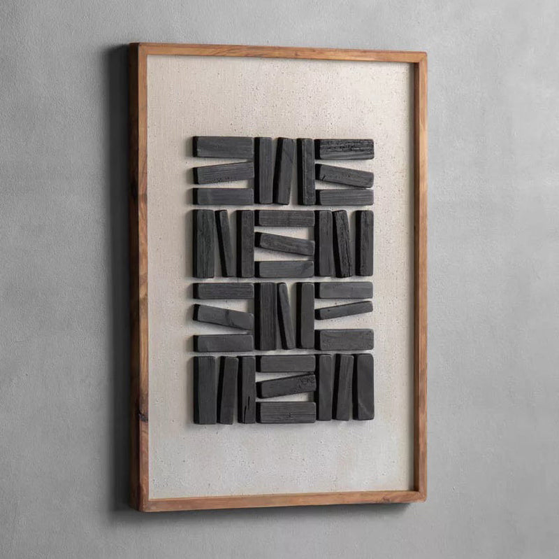 Stacked Timber Wall Art 62x82 - Black on White-Dovetailed &amp; Doublestitched