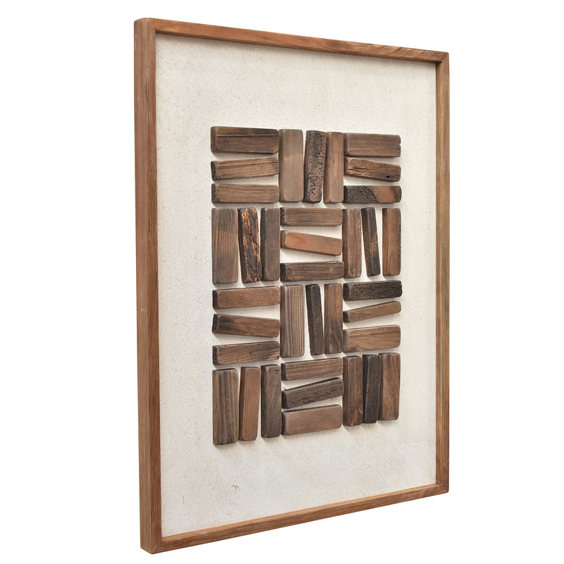 Stacked Timber Wall Art 62x82 - Brown on White-Dovetailed &amp; Doublestitched