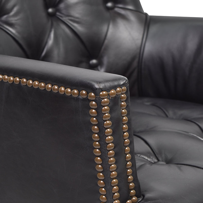 Stafford Black Leather Carver Chair-Dovetailed &amp; Doublestitched