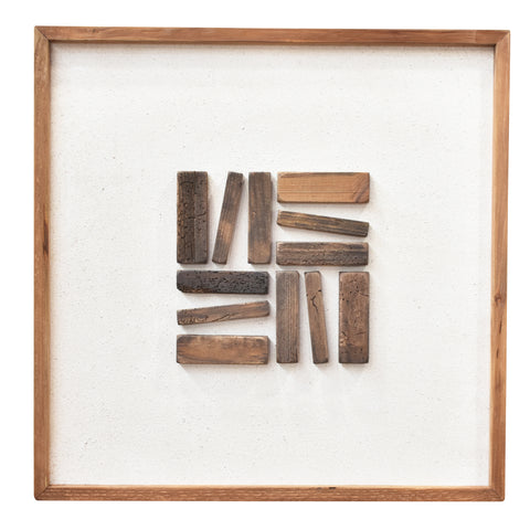 Staggered Timber Wall Art 62x62 - Brown on White