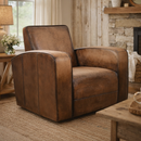 Stapleton Art Deco Leather Swivel Chair-Dovetailed &amp; Doublestitched