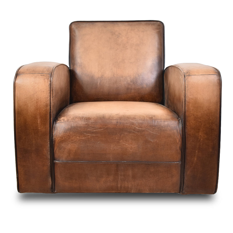 Stapleton Art Deco Leather Swivel Chair-Dovetailed &amp; Doublestitched