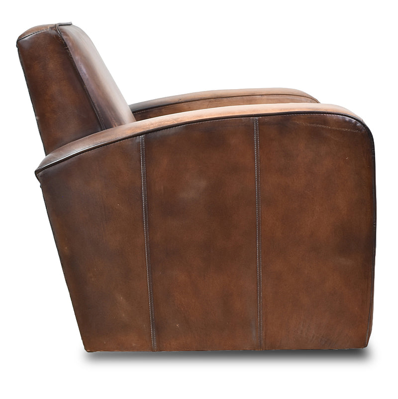 Stapleton Art Deco Leather Swivel Chair-Dovetailed &amp; Doublestitched