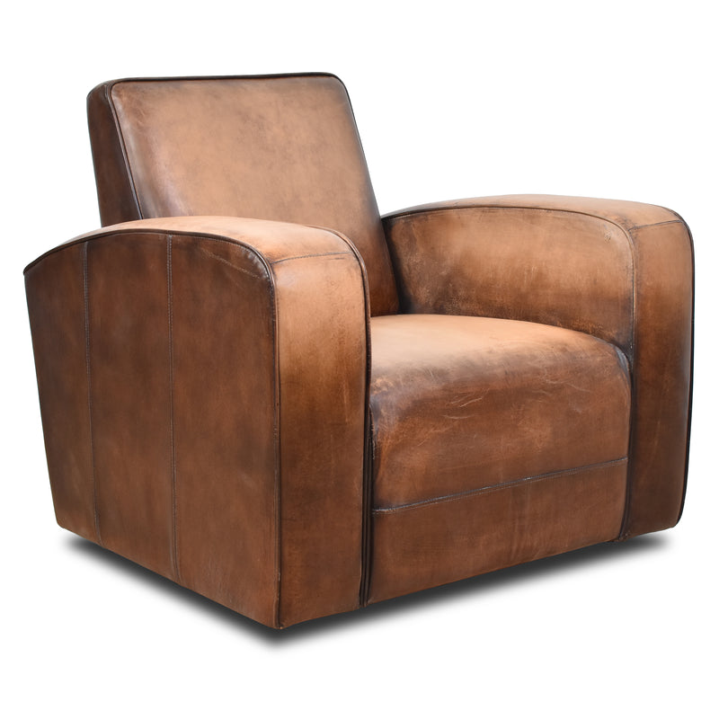 Stapleton Art Deco Leather Swivel Chair-Dovetailed &amp; Doublestitched