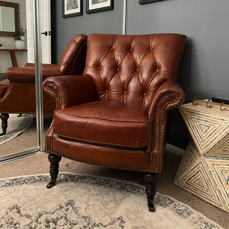 Stedman Vintage Leather Tufted Armchair-Dovetailed &amp; Doublestitched