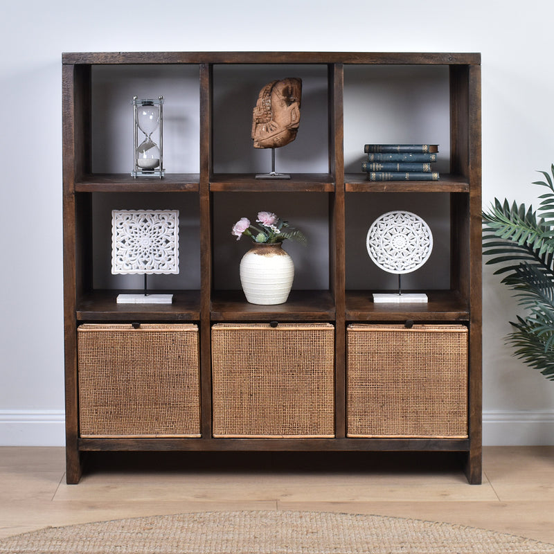 Sunda Tall Bookcase In Honey Brown-Dovetailed &amp; Doublestitched