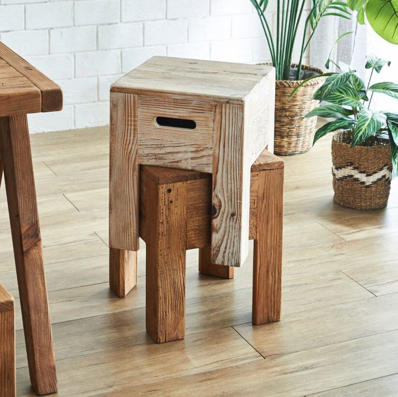 Verona Timber Stacking Stool in Washed White-Dovetailed &amp; Doublestitched