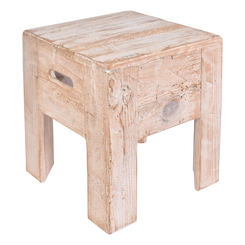 Verona Timber Stacking Stool in Washed White-Dovetailed &amp; Doublestitched