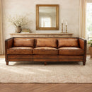 Vienna Antique Leather Art Deco Sofa - 3 Seater-Dovetailed &amp; Doublestitched