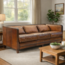 Vienna Antique Leather Art Deco Sofa - 3 Seater
