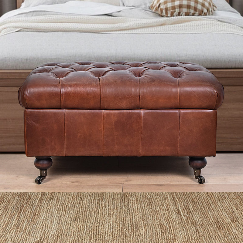 Bench Button Button Bench in Vintage Leather - Dovetailed & Doublestitched