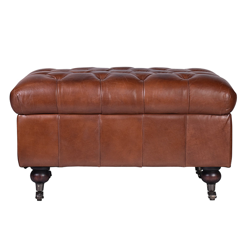 Vintage Leather Button Bench With Storage-Dovetailed &amp; Doublestitched