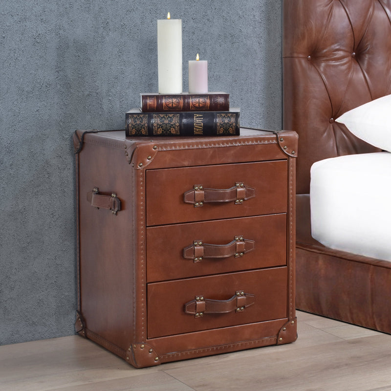 Vintage Leather Trunk Bedside Table-Dovetailed &amp; Doublestitched