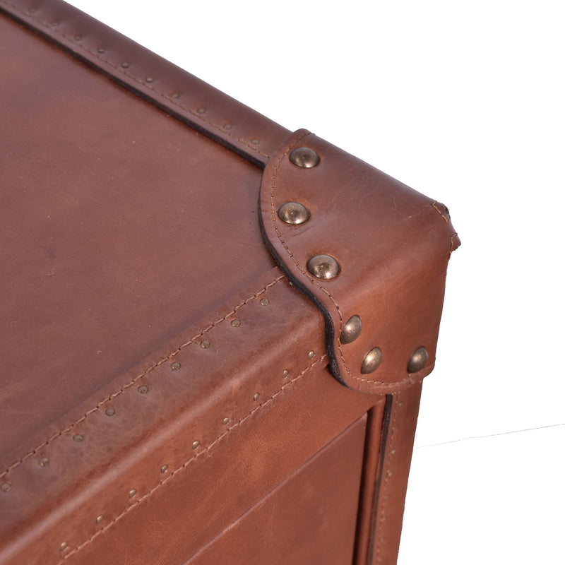 Vintage Leather Trunk Bedside Table-Dovetailed &amp; Doublestitched