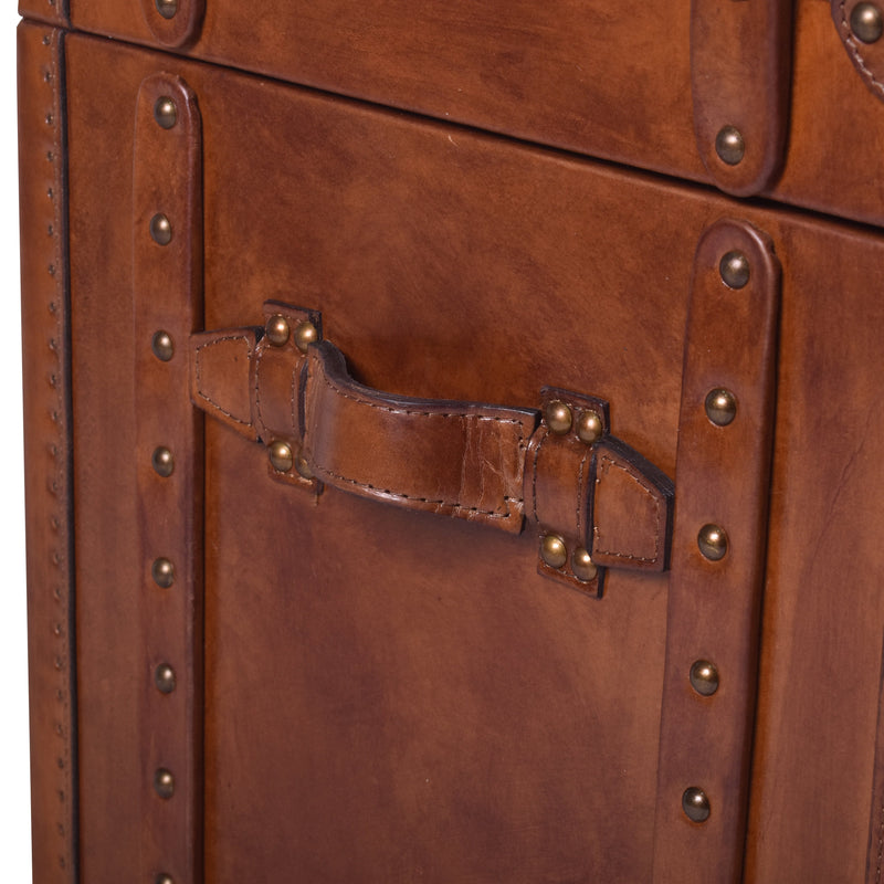 Vintage Leather Trunk Side Table-Dovetailed &amp; Doublestitched