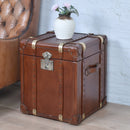 Vintage Leather Trunk Side Table-Dovetailed &amp; Doublestitched