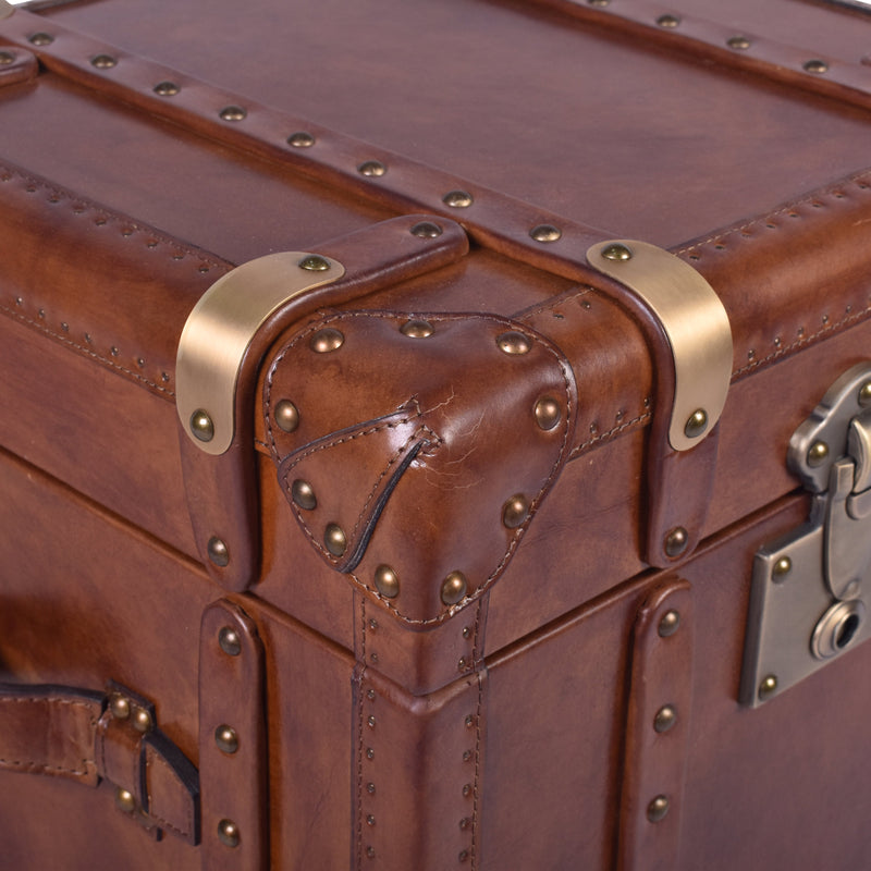 Vintage Leather Trunk Side Table-Dovetailed &amp; Doublestitched