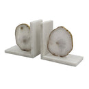 White Agate Bookends On Marble Base-Dovetailed &amp; Doublestitched