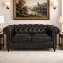 Windsor 2 Seater Black Leather Chesterfield Sofa-Dovetailed &amp; Doublestitched