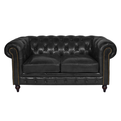 Windsor 2 Seater Black Leather Chesterfield Sofa