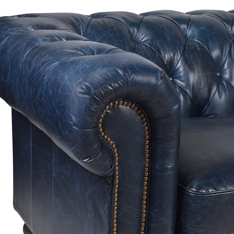 Windsor 2 Seater Blue Leather Chesterfield Sofa-Dovetailed &amp; Doublestitched