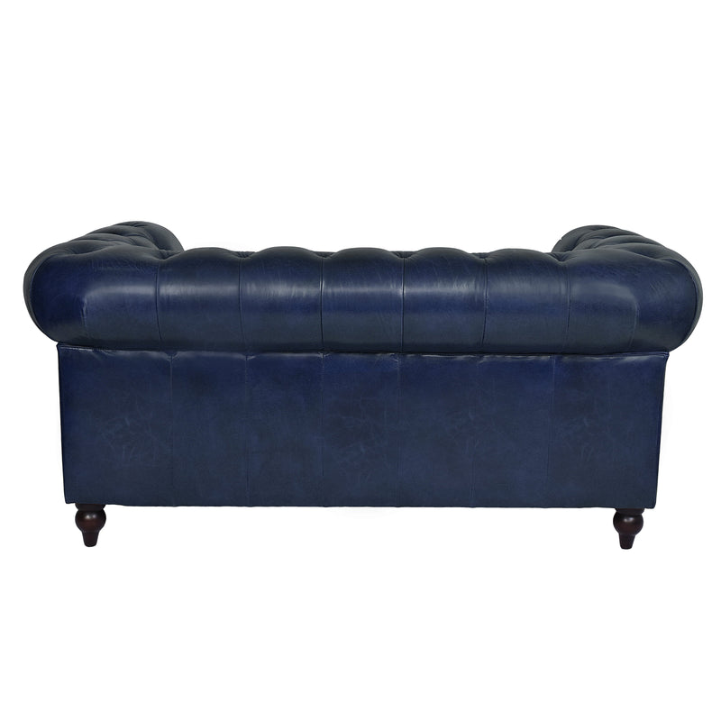 Windsor 2 Seater Blue Leather Chesterfield Sofa-Dovetailed &amp; Doublestitched