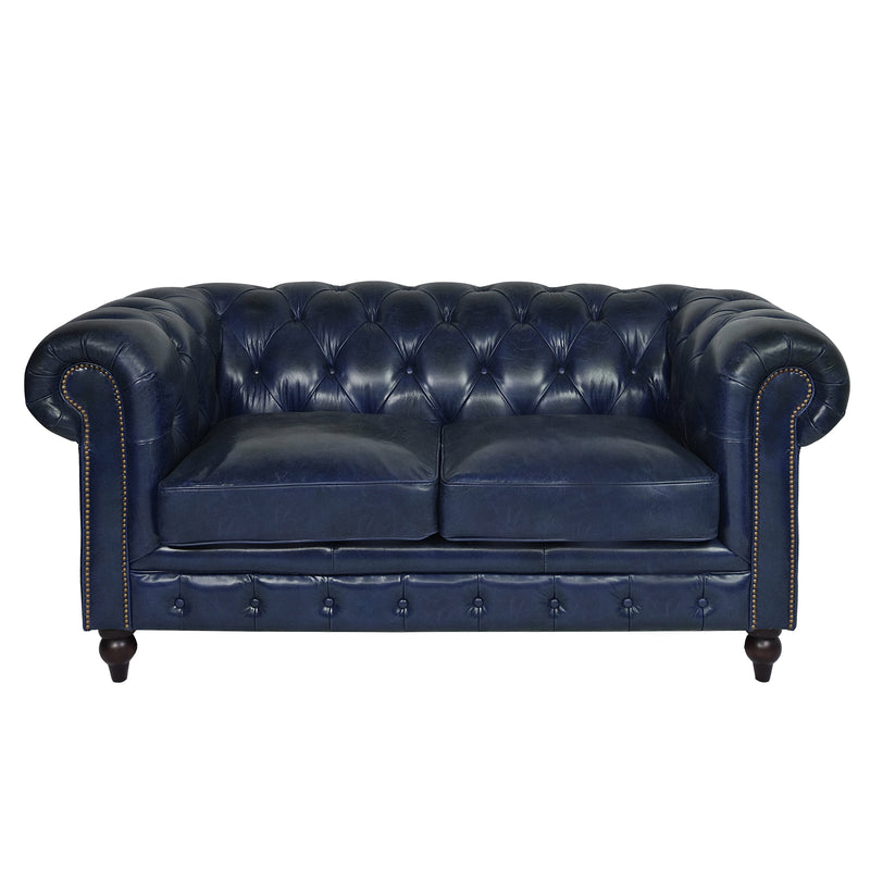 Windsor 2 Seater Blue Leather Chesterfield Sofa-Dovetailed &amp; Doublestitched