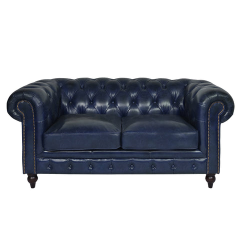 Windsor 2 Seater Blue Leather Chesterfield Sofa