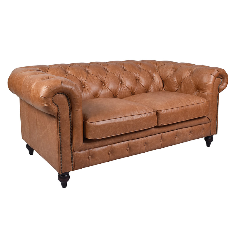 Windsor 2 Seater Colombia Brown Leather Chesterfield Sofa-Dovetailed &amp; Doublestitched