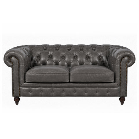 Windsor 2 Seater Iron Grey Leather Chesterfield Sofa