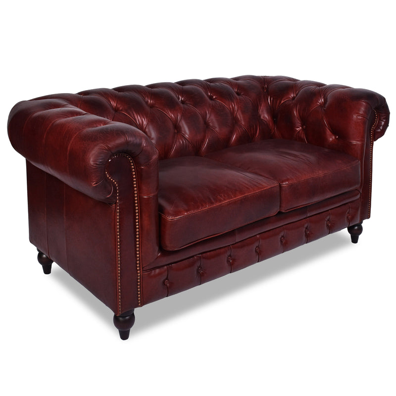 Windsor 2 Seater Oxblood Red Leather Chesterfield Sofa-Dovetailed &amp; Doublestitched