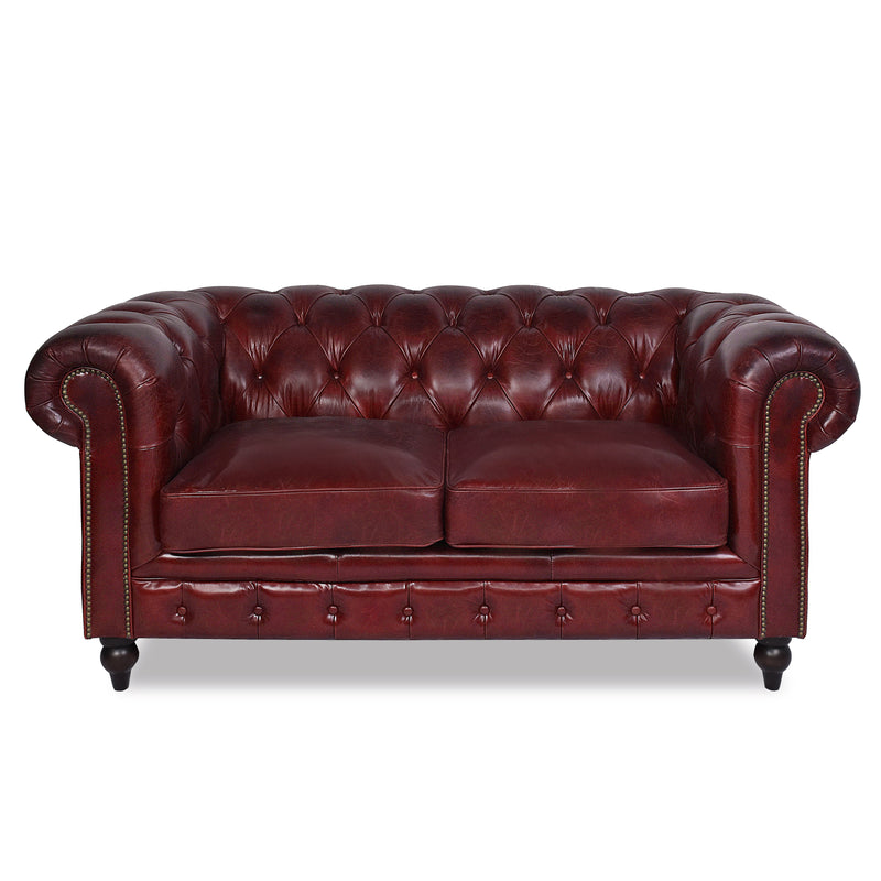 Windsor 2 Seater Oxblood Red Leather Chesterfield Sofa-Dovetailed &amp; Doublestitched