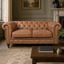 Windsor 2 Seater Tan Leather Chesterfield Sofa-Dovetailed &amp; Doublestitched