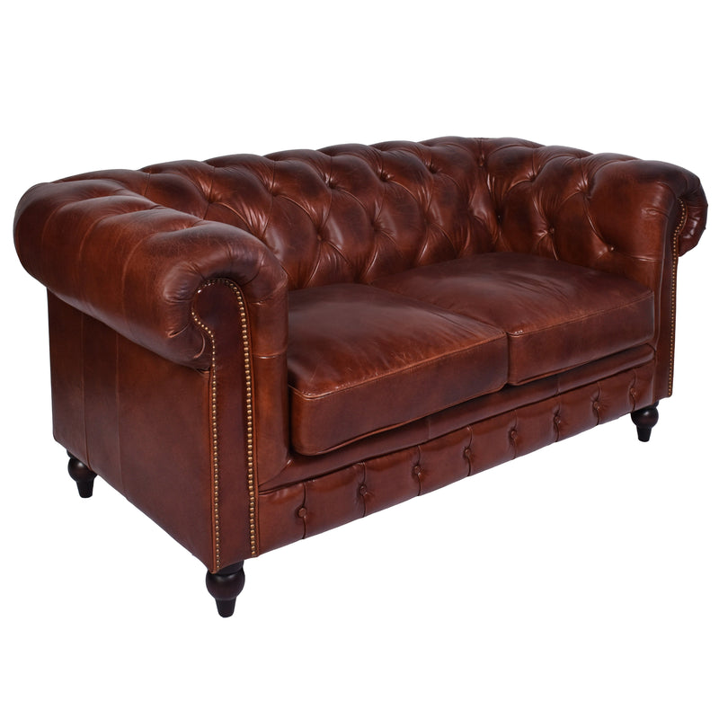 Windsor 2 Seater Vintage Leather Chesterfield Sofa-Dovetailed &amp; Doublestitched