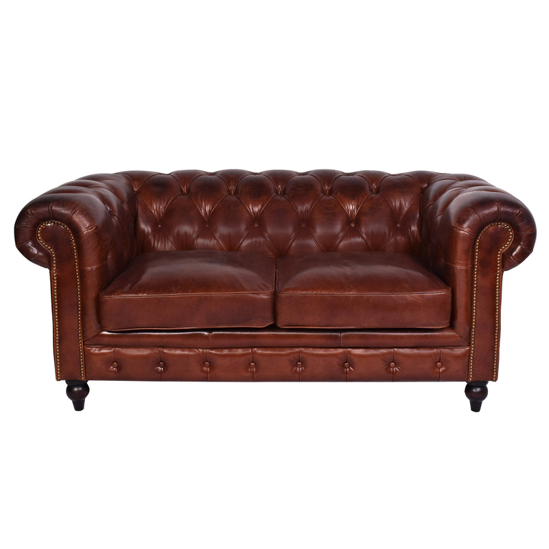 Windsor 2 Seater Vintage Leather Chesterfield Sofa-Dovetailed &amp; Doublestitched