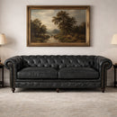 Windsor 3 Seater Black Leather Chesterfield Sofa-Dovetailed &amp; Doublestitched
