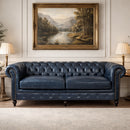 Windsor 3 Seater Blue Leather Chesterfield Sofa-Dovetailed &amp; Doublestitched