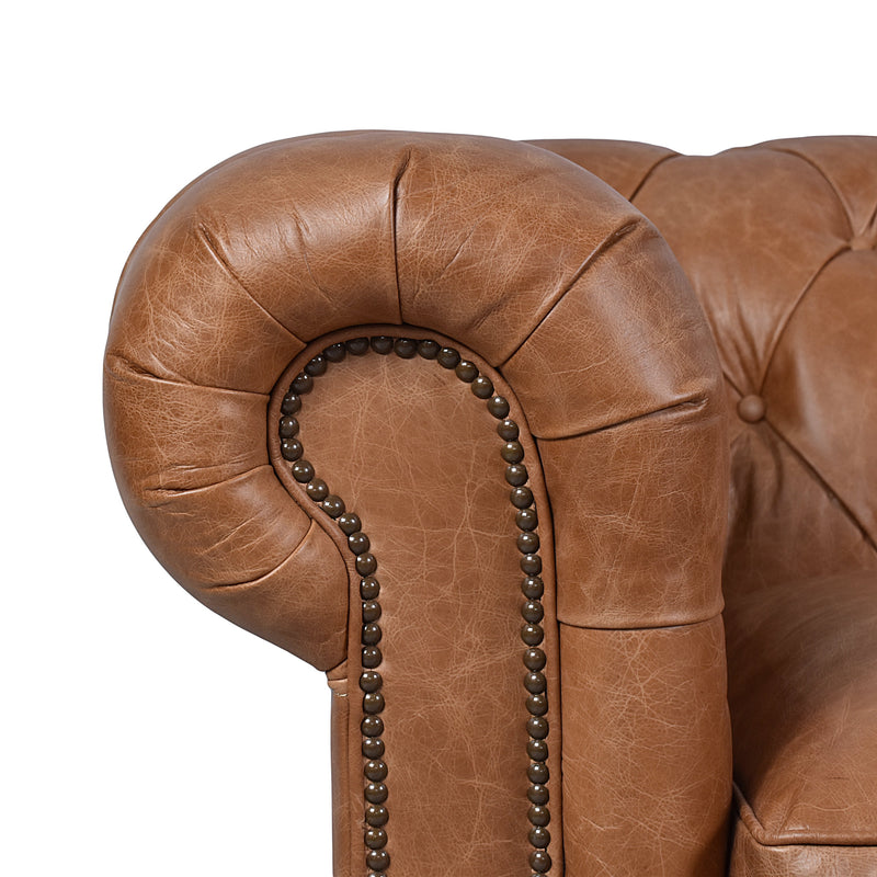 Windsor 3 Seater Colombia Brown Leather Chesterfield Sofa-Dovetailed &amp; Doublestitched