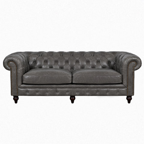 Windsor 3 Seater Iron Grey Leather Chesterfield Sofa