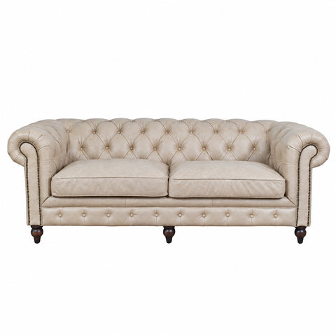 Windsor 3 Seater Ivory Leather Chesterfield Sofa