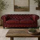 Windsor 3 Seater Oxblood Red Leather Chesterfield Sofa-Dovetailed &amp; Doublestitched