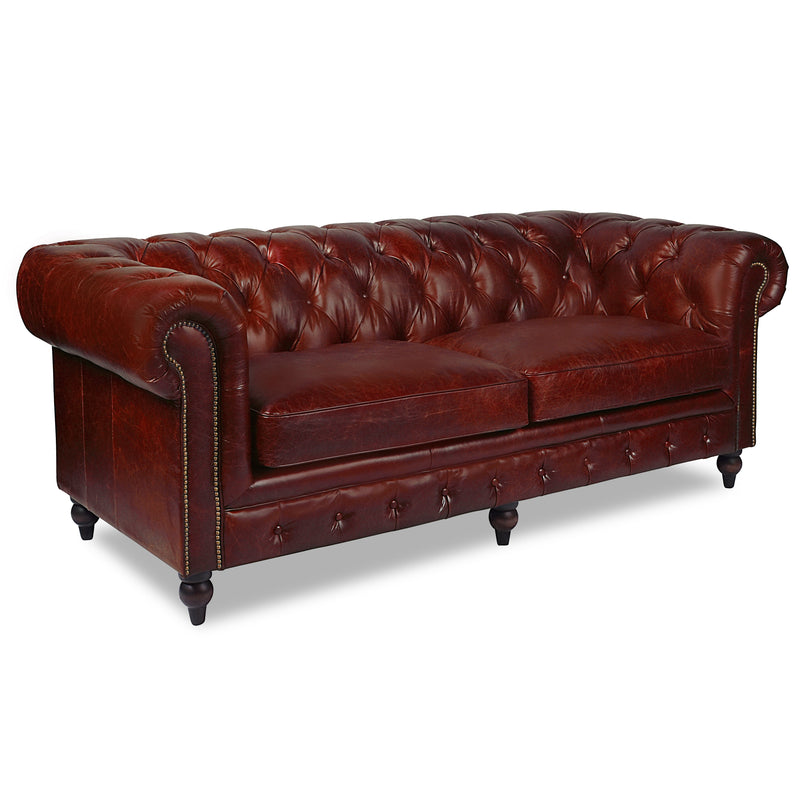 Windsor 3 Seater Oxblood Red Leather Chesterfield Sofa-Dovetailed &amp; Doublestitched