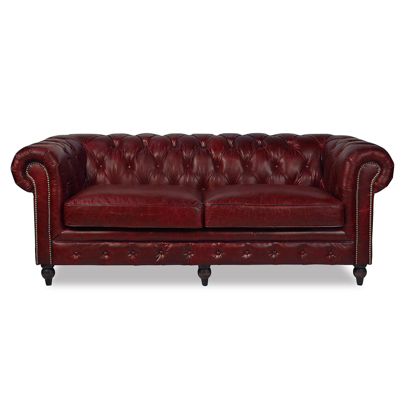 Windsor 3 Seater Oxblood Red Leather Chesterfield Sofa-Dovetailed &amp; Doublestitched