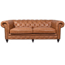 Windsor 3 Seater Tan Leather Chesterfield Sofa-Dovetailed &amp; Doublestitched