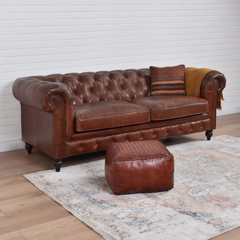 Windsor 3 Seater Vintage Leather Chesterfield Sofa-Dovetailed &amp; Doublestitched